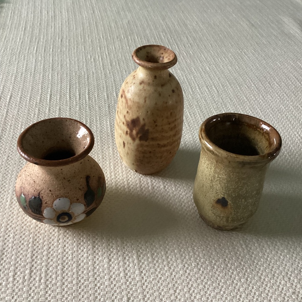 Three mini pottery vases